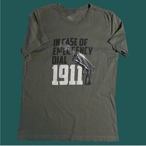 In case of emergency dial 1911 handgun Olive green Graphic Tee MENS medium
